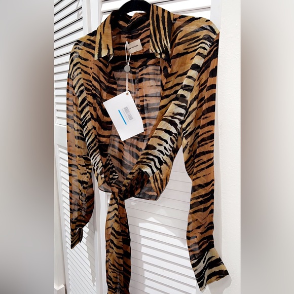 ALEXANDRE VAUTHIER Tie-front Tiger-print Silk-chiffon size 38 NEW NEVER WORN - Picture 2 of 16